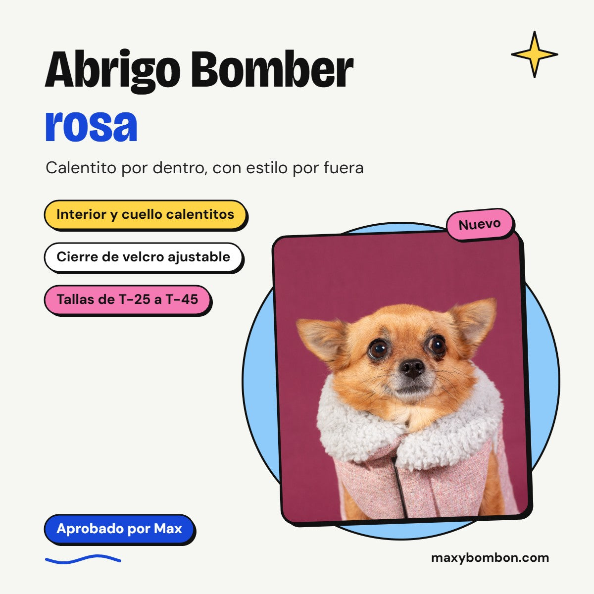 Abrigo bomber rosa para perros – Aprobado por Max
