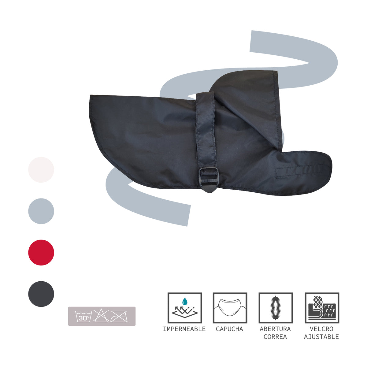 Impermeable negro con capucha – detalle