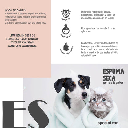 Espuma Seca para Mascotas Specialcan 200ml | Sin Agua ni Aclarado