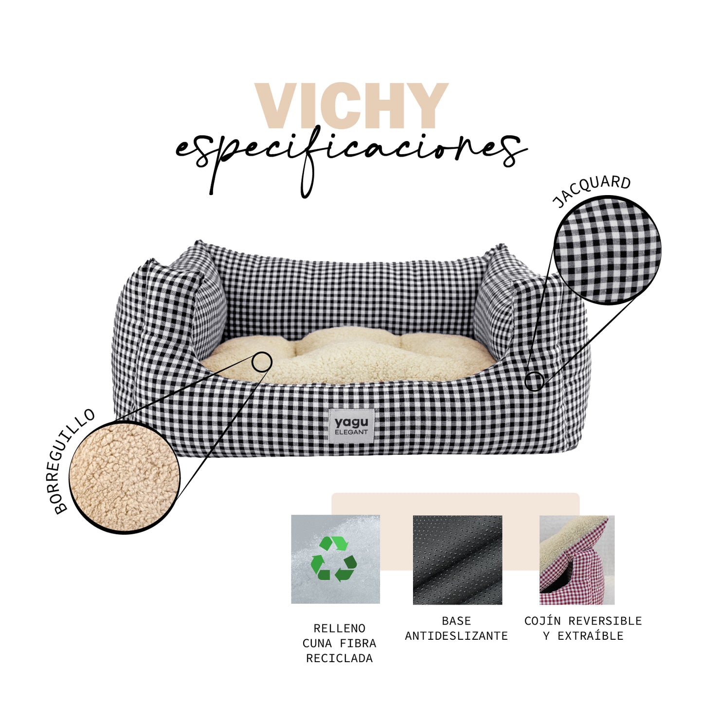 Cuna para Perros Yagu Confort Vichy Borreguillo | Varios Colores y Tallas