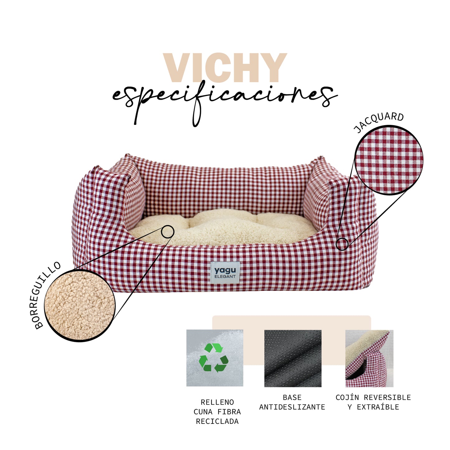 Cuna para Perros Yagu Confort Vichy Borreguillo | Varios Colores y Tallas