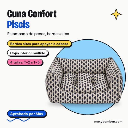 Cuna Confort Piscis Yagu | Estampado de peces y bordes altos